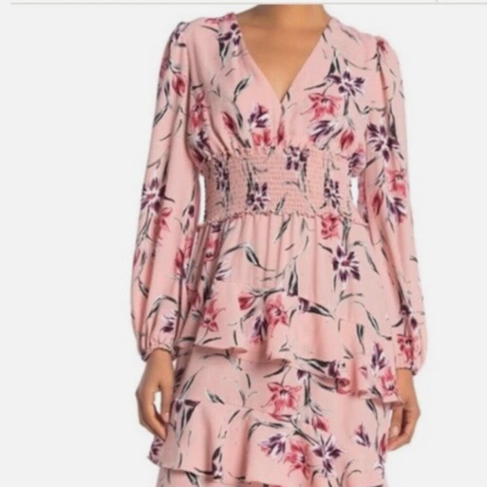 Free Press Pink Floral Long Sleeve Dress